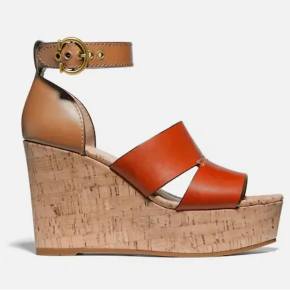 NEW! COACH Isla Colorblock Wedges, Leather & Cork, size 8.5, Brand New in Box! - Picture 16 of 16
